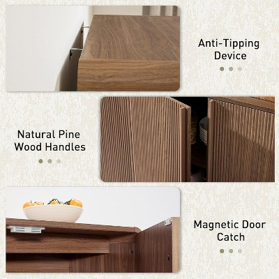 AMERLIFE Fluted Sideboard Buffet Cabinet with Storage, 63" Modern Console with 4 Doors and Adjustable Shelves for Dining Room, Kitchen, Brown — фото 7