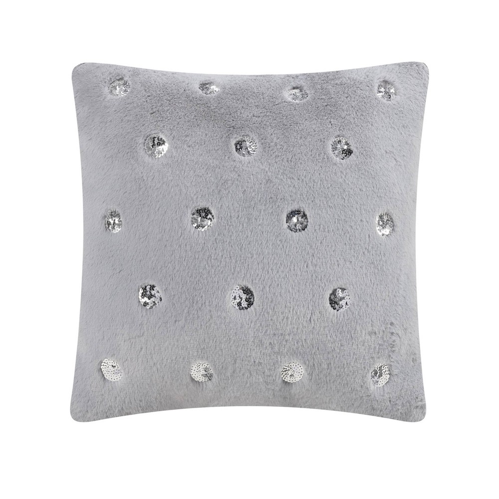 Photos - Pillow Teen Luxe Fur with Silver Sequin Throw  Gray - Makers Collective