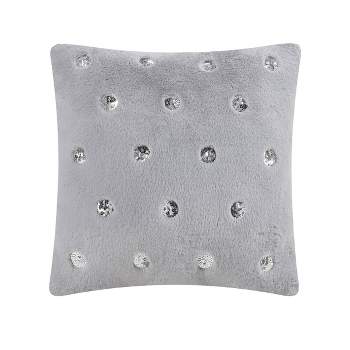 Teen Luxe Fur with Silver Sequin Throw Pillow Gray - Makers Collective