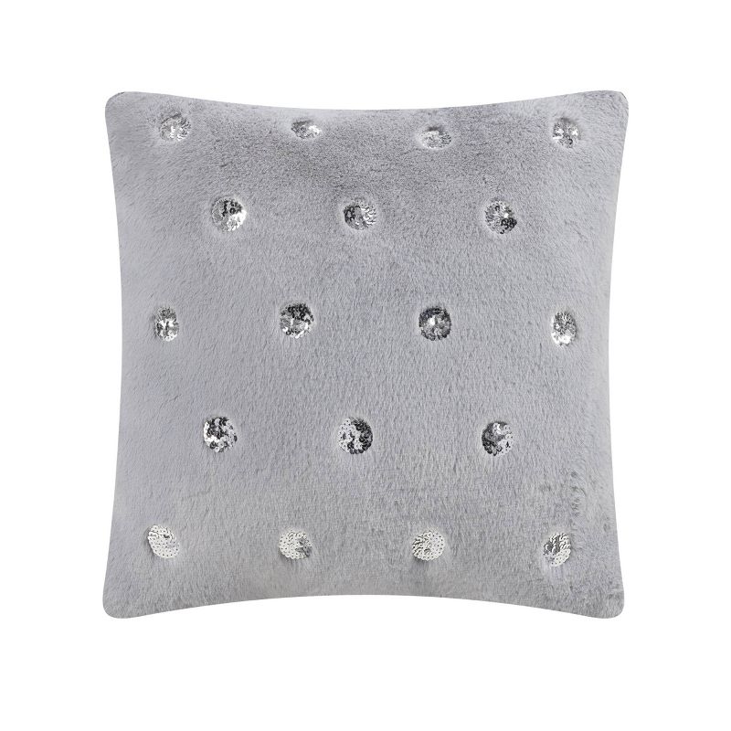 Teen Luxe Fur with Silver Sequin Throw Pillow Gray - Makers Collective, 1 of 5