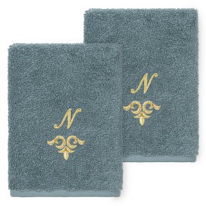 Linum Home Textiles 100% Turkish Cotton MONICA Gold Thread 2PC Embellished Washcloth Set - 1 of 3