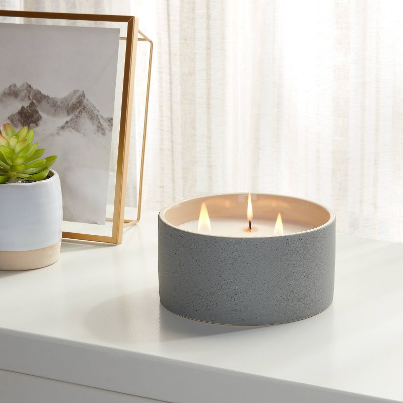 3 Wick 14oz Matte Textured Ceramic Wooden Wick Candle Gray/Lavender Eucalyptus - Threshold&#8482;, 3 of 5