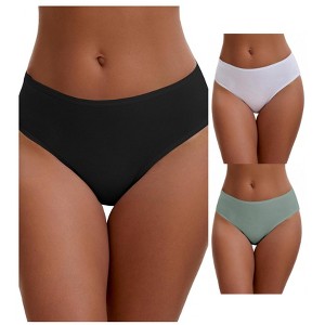 INSPIRE CHIC Plus Size for Women's Cotton Mid-Waisted Briefs Full Coverage Comfortable Underwear 3 Packs - 1 of 4