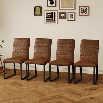 ChicFurnit Dining Sets of 4 pcs Premium PU Chairs with High Density Foam and Durable Iron Legs for Home or Office, Brown and Black, 21.5"*17.2"*35.7"