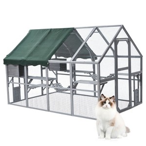 Large Outdoor Three-Story Cat Shelter with Two Cat Doors and One Entrance/Exit, Semi-Waterproof Cover, Resting Boxes, Suitable for Multi-Cat Families - 1 of 4