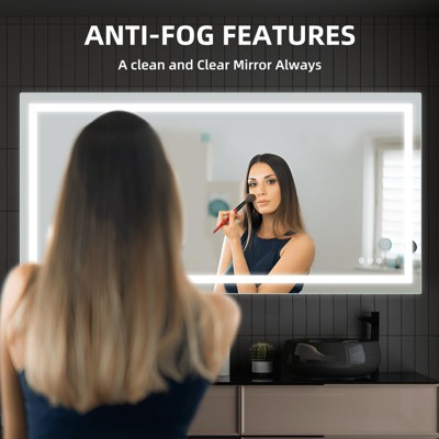 LED Bathroom Mirror 60x30 inch with Front and Backlight, Anti-Fog, Shatter-Proof, Memory, 3 Colors, Double LED Vanity Mirror