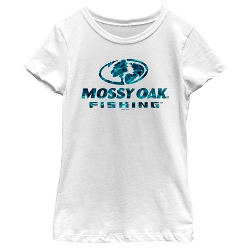 Girl's Mossy Oak Blue Water Fishing Logo T-shirt - White - Small : Target