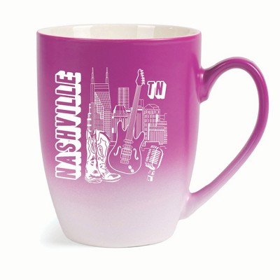 Elanze Designs Nashville TN Two Toned Ombre Matte 10 ounce New Bone China Coffee Tea Cup Mug, Pink and White