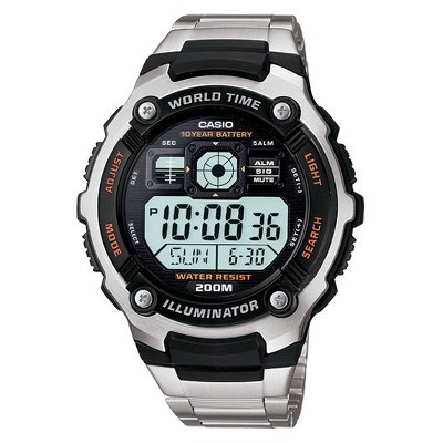 Men's Casio Bracelet Watch With World Time - Silver (ae1200whd-1a) : Target