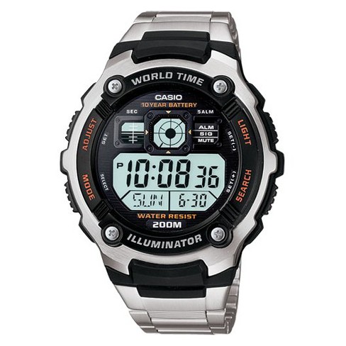 Casio Men s 10 Year Battery Stainless Steel Digital Watch Silver