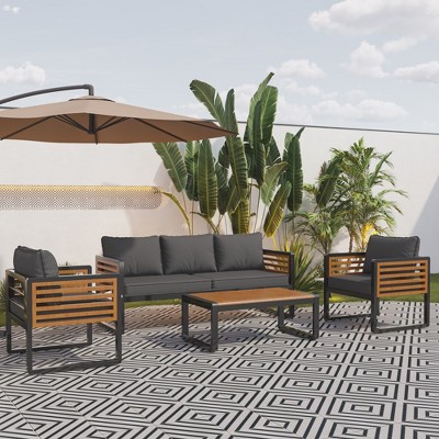 Whisen Outdoor Furniture sofa for 5 Person Conversation Set, Garden Sofa Set With Removable Cushion