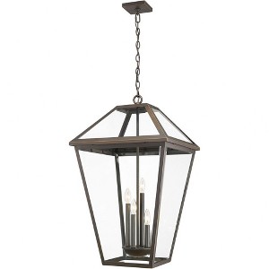 Talbot Outdoor Pendant Light - Black Iron, 4 Bulbs, Dimmable, Wet Rated, 19.5" x 32.25" - 1 of 4