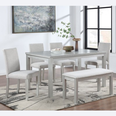 NicBex Dining Table Set for 6 Morden Kitchen Table with Wooden Tabletop, 1 Bench and 4 PU Chairs for Dining Room