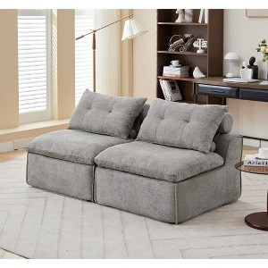 Zeus & Ruta 2-Seat Modular Sofa - Armrest-Free Soft Chenille, Upholstered with Neck & Lumbar Pillows - 1 of 4
