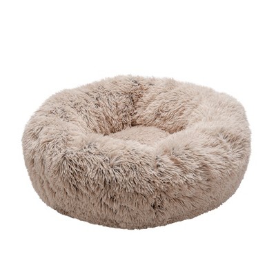 Small Taupe Faux Fur Orthopedic Donut Pet Bed