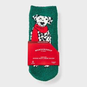 Toddler 2pk Cozy Christmas Dalmatian & Striped Crew Socks with Gift Card Holder - Wondershop™ Dark Green/Red 2T-3T - 1 of 3