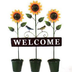 Direct International 39.0 Inch Sunflower Welcome W/Pots Planter Birds Yard Decor Decorative Garden Stakes - 1 of 3