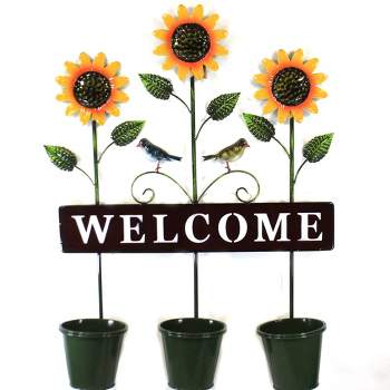 Home & Garden 39.0" Sunflower Welcome W/Pots Planter Birds Yard Decor Direct Designs International  -  Decorative Garden Stakes
