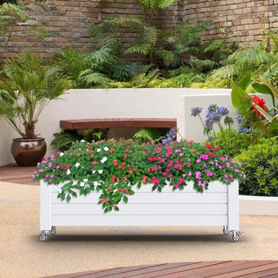 VisioGear Raised Garden Bed, Rectangle Planter with 4 Wheels, Mobile Garden Planter for Backyard, Brown, 43.3"*17.7"*17.56"