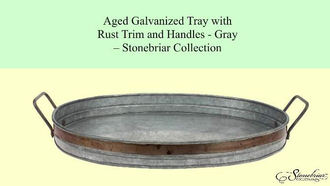 18&#34; Aged Galvanized Metal Tray with Rust Trim and Handles Gray - Stonebriar Collection, 2 of 7, play video