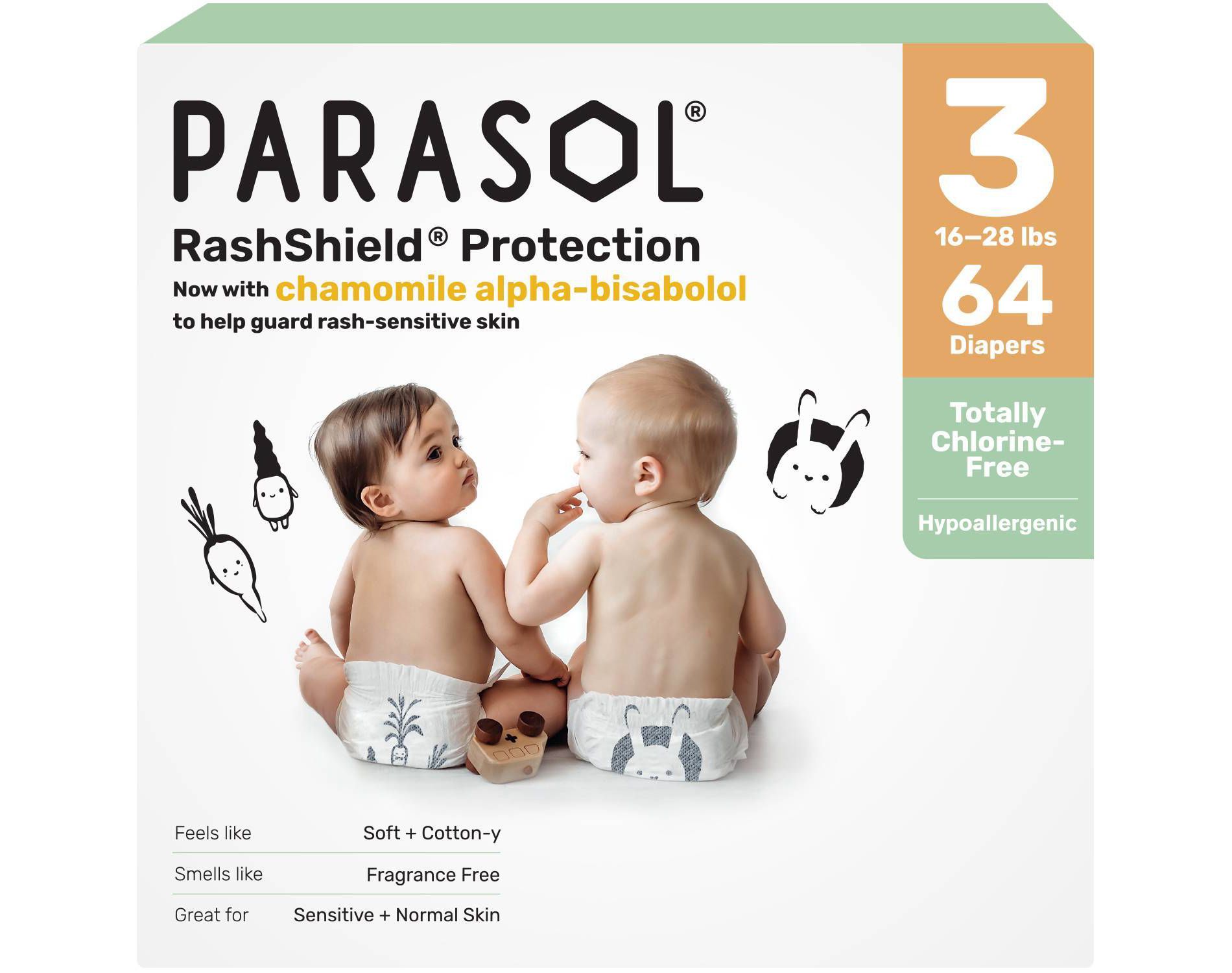 Parasol Chlorine-Free Diapers with RashShield Protection - Size 3 - 64ct