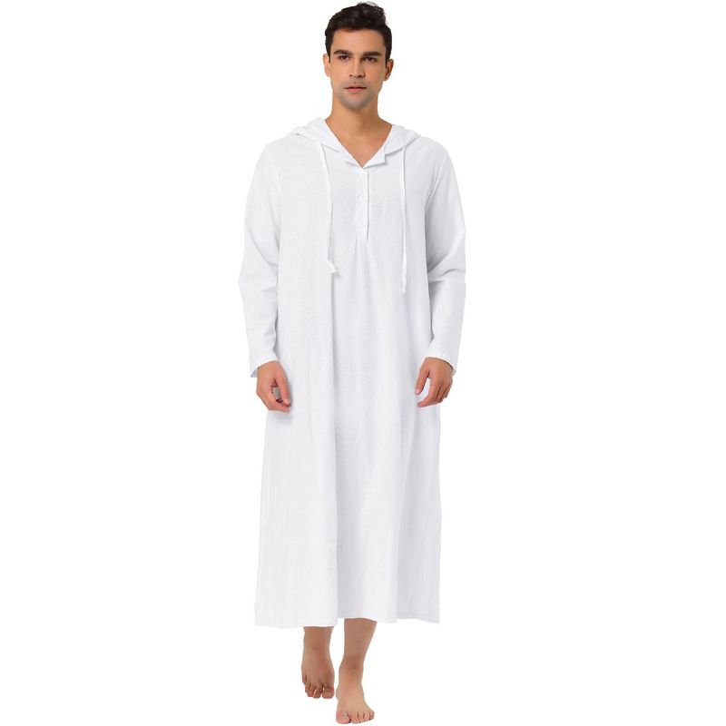 Lars Amadeus Men's Button Closure Long Sleep Side Pockets Side Split Hooded Nightgown, 1 of 6