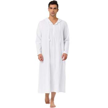 Lars Amadeus Men's Button Closure Long Sleep Side Pockets Side Split Hooded Nightgown