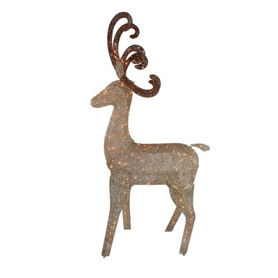 J. Hofert Co 66" Champagne Gold Lighted Standing Deer with Jingle Bells Outdoor Christmas Decoration