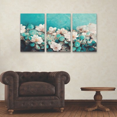 Treechild Turquoise Buds 3-Piece Canvas Wall Art Set