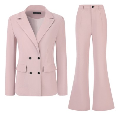 Allegra K Women's Business Work Notched Lapel Blazer and Long Pants 2 Pieces Suit Set