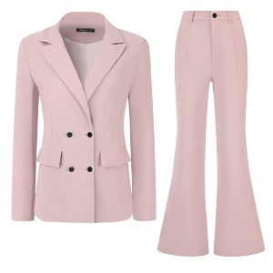 Allegra K Women's Business Work Notched Lapel Blazer and Long Pants 2 Pieces Suit Set - 1 of 4