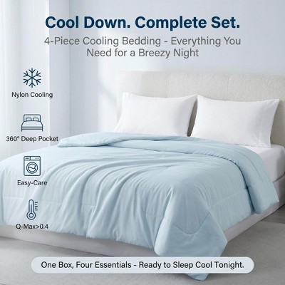 NTBAY 4 Piece Cooling Blanket Set, Q-Max 0.43 Cooling Blanket with Fitted Sheet & 2 Pillowcases, Lightweight Summer Bedding, Aqua, Queen — фото 2