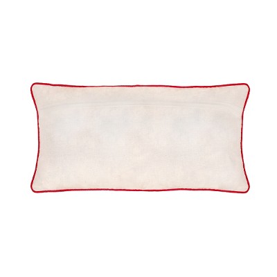 14"x26" White and Green Embroidered Holiday Throw Pillow