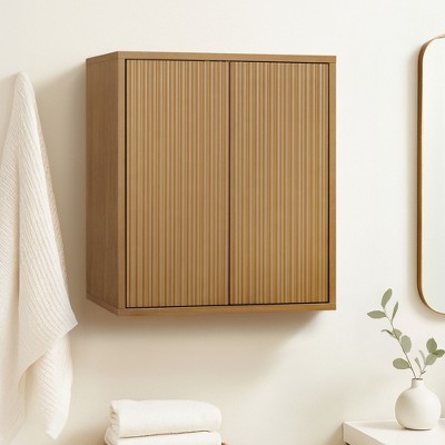 Tremolo Modern Boho 2-Door Wall Cabinet with Solid Wood & Contemporary Fluted Fronts - Teamson Home