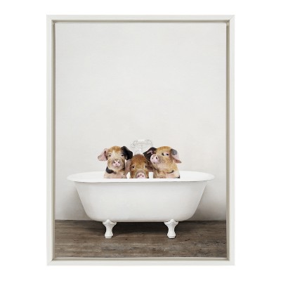 Three Little Pigs in Vintage Bathtub Framed Canvas Art
