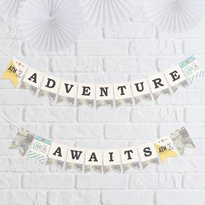 Big Dot of Happiness World Awaits - Travel Themed Party Mini Pennant Banner - Adventure Awaits - 1 of 4