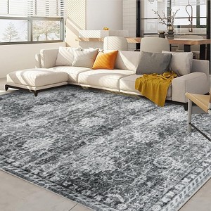 GustoWave Vintage Boho Various Sizes Washbale Floor Cover Area Rug for Bedroom, Living Room, Black + Grey - 1 of 4