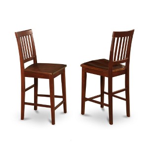 East West Furniture,Vernon Counter Stools with Wood Seat - Mahogany Finish, Set of 2 - 1 of 3