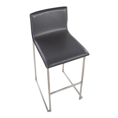 Elegant Stainless Steel and Grey Faux Leather Barstools - Set of 2