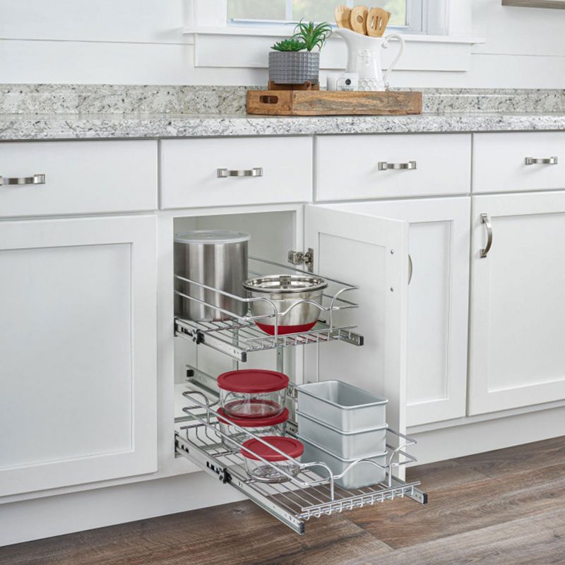 Rev-A-Shelf 5WB2 2-Tier Wire Basket Pull Out Shelf Storage for Kitchen Base Cabinet Organization, Chrome, 3 of 6