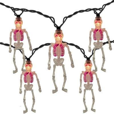 J. Hofert Co 10ct Clear Skeleton Halloween Novelty Mini Lights - 8' Black Wire