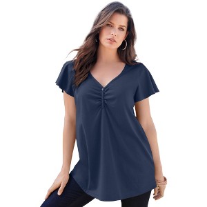 Roaman's Women's Plus Size Flutter-Sleeve Sweetheart Ultimate Tee - 1 of 4