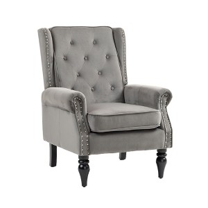 NicBex PU Leather Accent Chair Modern Armchair with Tufted Button and Rivet Trim Lounge Single Sofa Chair with Wood Legs for Bedroom,Living Room - 1 of 4
