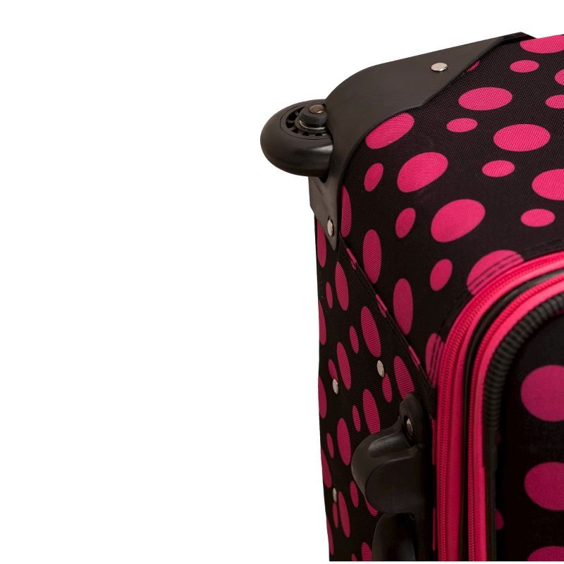 Rockland 4pc Expandable Softside Checked Luggage Set - Black Pink Dot, 4 of 6