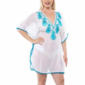 HAPPY BAY Women's Beach Loose Dress Cover Up Bikini Vacation Swimwear Mini Bathing Suit Beachwear Medium-Large White Solid - 1 of 4