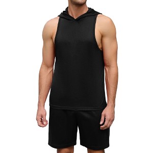 Clearlove Men's Athletic Tracksuit Set Sleeveless Hooded Tanks Tops Sweatsuit 2 Piece Casual Sports Shorts Set - 1 of 4