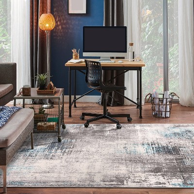 Dublin Blue and Gray Abstract 5' x 7' Synthetic Area Rug