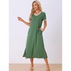 cheibear Women's V Neck Short Sleeves with Pockets Slit Long Nightgown - 3 of 4