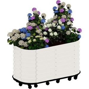 Portable Elevated Planter Box with Reservoirs, Corrosion-Resistant Steel Plant Bed, Wheels, Wave Sides, Indoor/Outdoor, White - 1 of 4