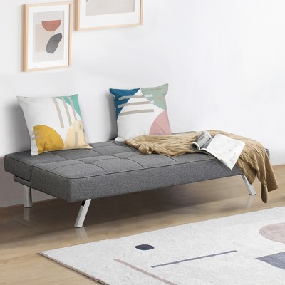 Gray Linen Convertible Sleeper Sofa with Stainless Steel Legs